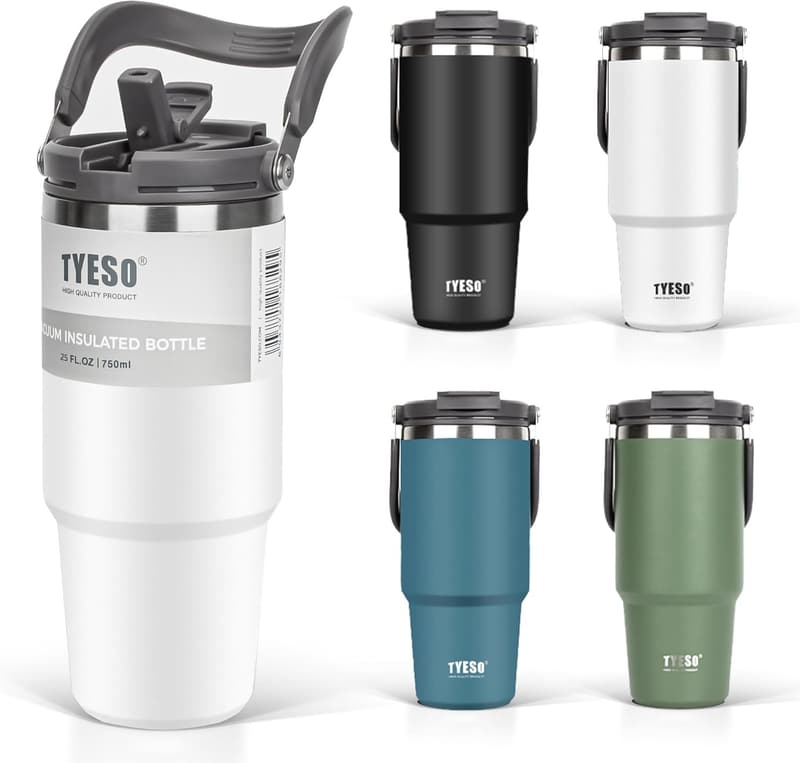 750ml ストロー付きタンブラー - 保温保冷 真空断熱 大容量 ホワイト