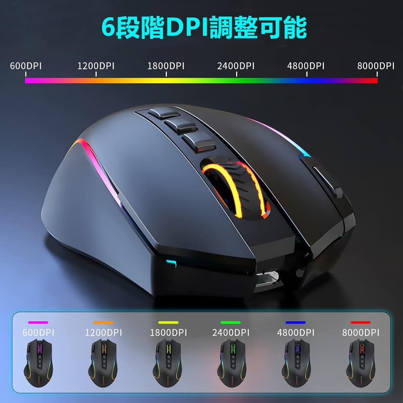 プロゲーマー向け 2.4G ワイヤレスゲーミングマウス RGBバックライト 9ボタン DPI調整 無線・有線対応