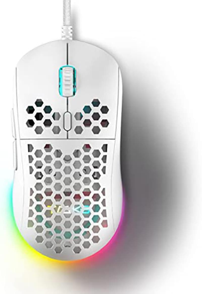 有線静音ゲーミングマウス 75g超軽量 RGBバックライト 16000DPI プログラム可能 人間工学デザイン (ホワイト)