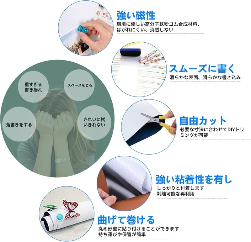 ホワイトボードシート マグネット対応 粘着式 30x50cm 豪華セット