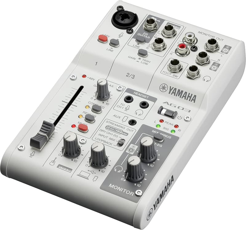 ライブストリーミング向けヤマハ3チャンネルミキサー AG03MK2 ホワイト