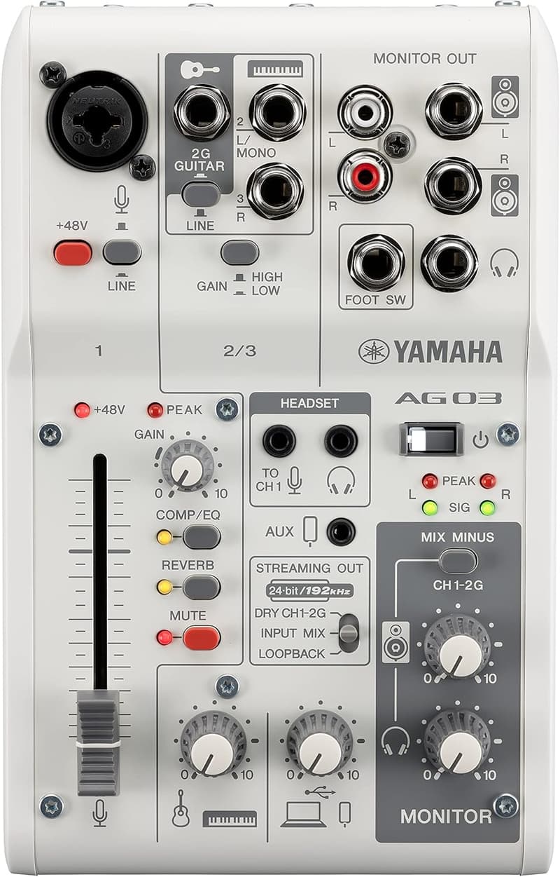 ライブストリーミング向けヤマハ3チャンネルミキサー AG03MK2 ホワイト