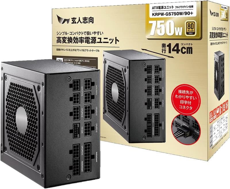 750W ATXフルプラグイン電源ユニット 80 PLUSゴールド KRPW-GS750W/90+