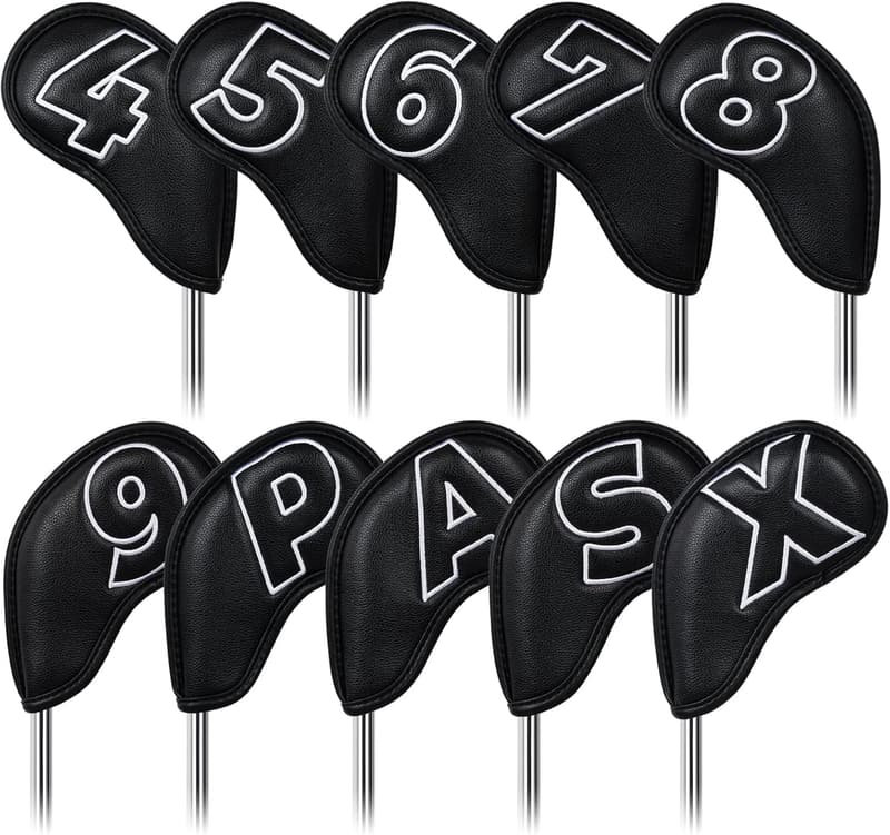 ゴルフアイアンカバー マグネット式 合成皮革 ブラック/ホワイト