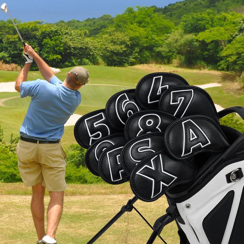 ゴルフアイアンカバー マグネット式 合成皮革 ブラック/ホワイト