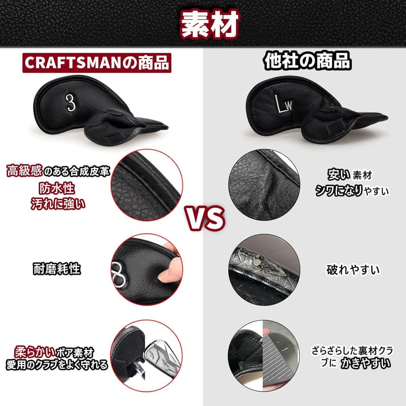 ゴルフアイアンカバーセット 12枚入り 合成レザー製 マジックテープ開閉