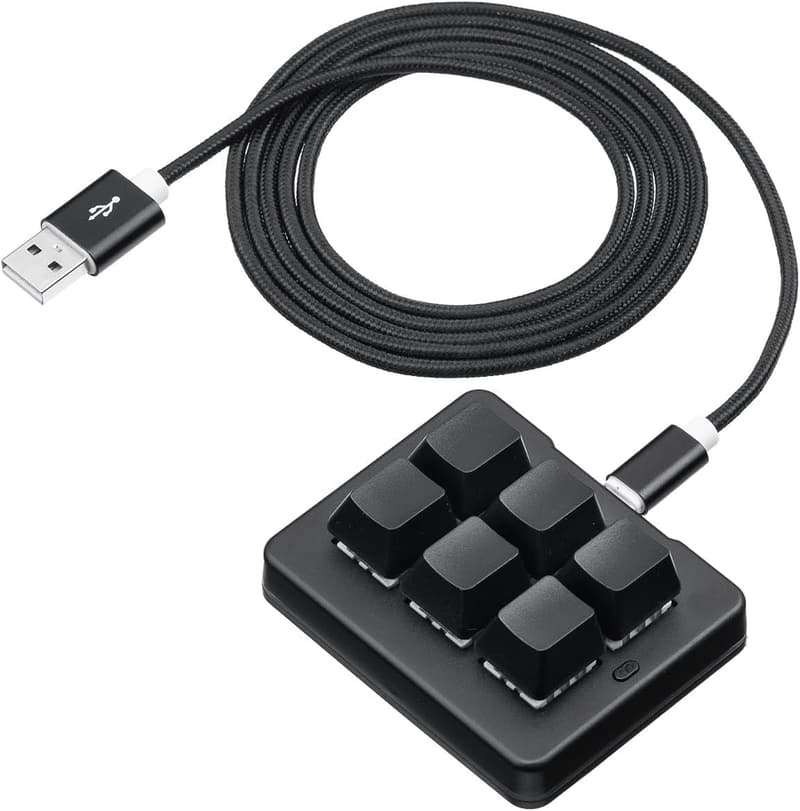 プログラマブルゲーミングキーボード 有線 バックライト付き Windows専用 6キー 青軸 ブラック