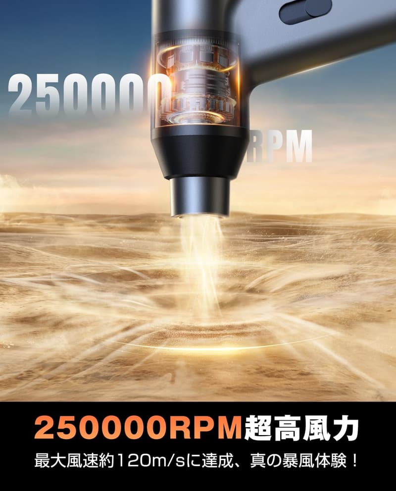 電動エアダスター 250000RPM 超強力風速120m/s USB Type-C充電 6000mAh 小型 3種ノズル付き 収納ボックス・日本語取扱説明書付