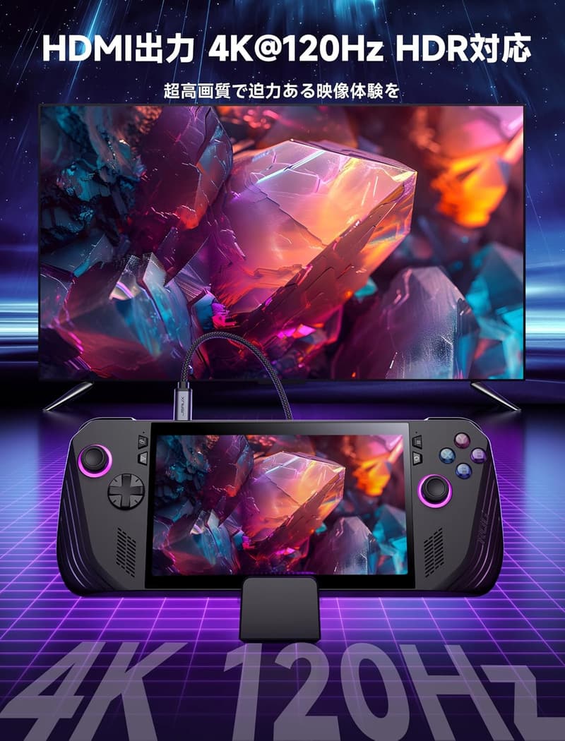 ROG Ally X対応 6in1ドッキングステーション ブラック - HDMI 4K@120Hz、USB-C 100W充電機能付き