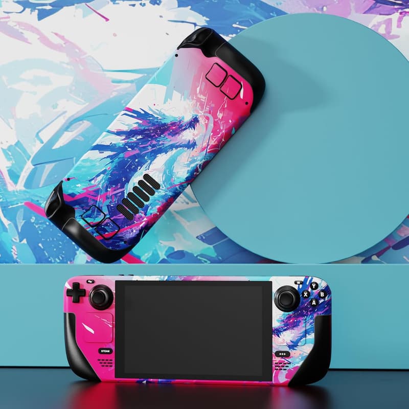 Steam Deck用フルセットカスタムビニールステッカーシール【ネオンドラグーン】
