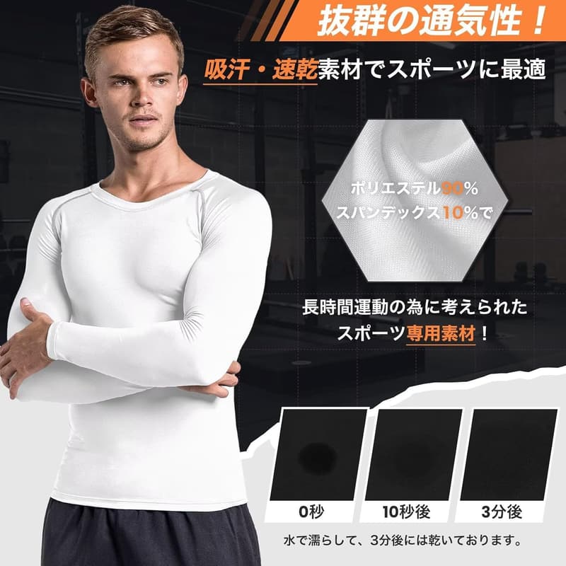 メンズ冷感コンプレッションインナーシャツ 吸汗速乾+UVカット