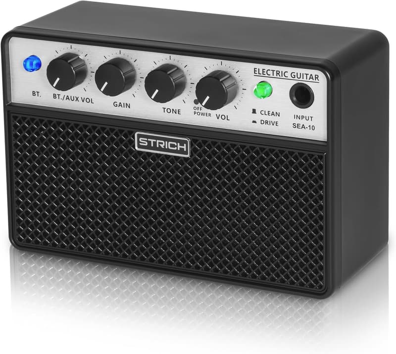 充電式ミニギターアンプ（2x5W）クリーン/ドライブトーン、BT機能付き、軽量、自宅練習用 SEA-10