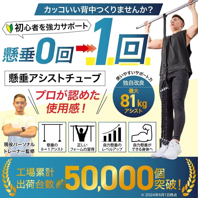 【筋トレ初心者向け】LaNecka 懸垂補助チューブバンド 3段階調節可能 MAX102kgアシスト力