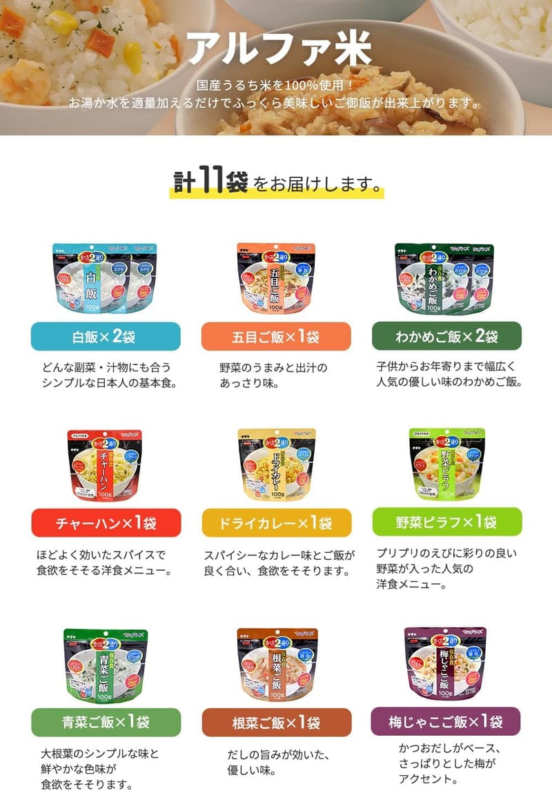非常食セット 1週間（21食） 朝昼晩のアルファ米・パン 備蓄用防災食