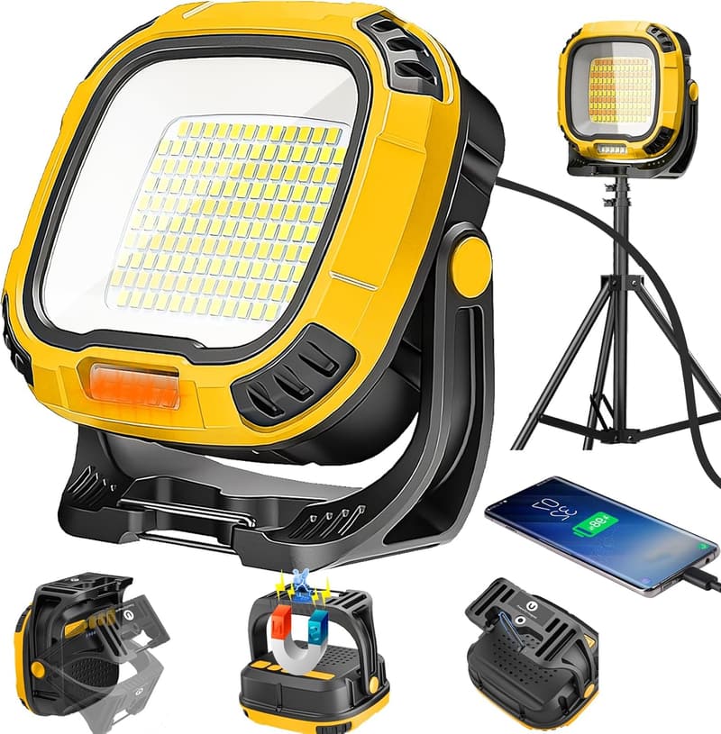 LED投光器 4000LM USB充電式 夜間作業・キャンプ用 防水強力磁気設計 フック付き