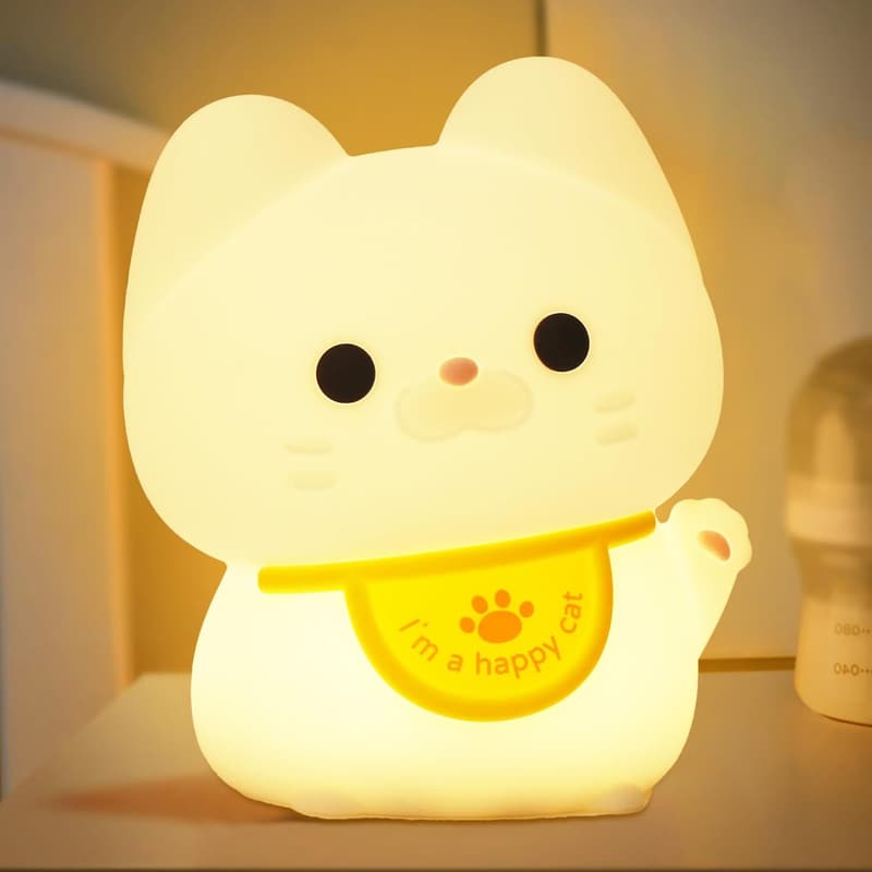 猫デザインのソフトシリコンナイトライト - USB充電式、調光機能付き、子供向け誕生日プレゼント