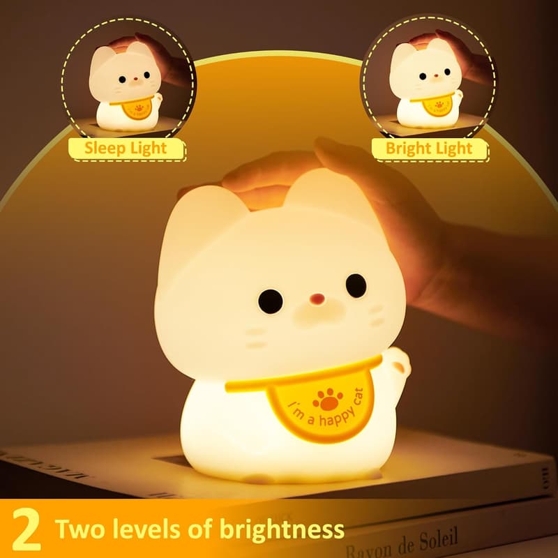 猫デザインのソフトシリコンナイトライト - USB充電式、調光機能付き、子供向け誕生日プレゼント