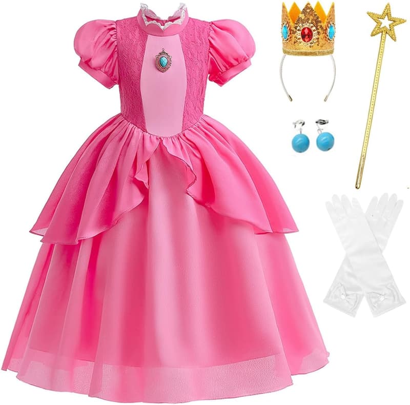 キッズ向けシンデレラ風プリンセスドレス ふんわり6層構造 アームカバー付 誕生日・記念撮影用コスチューム