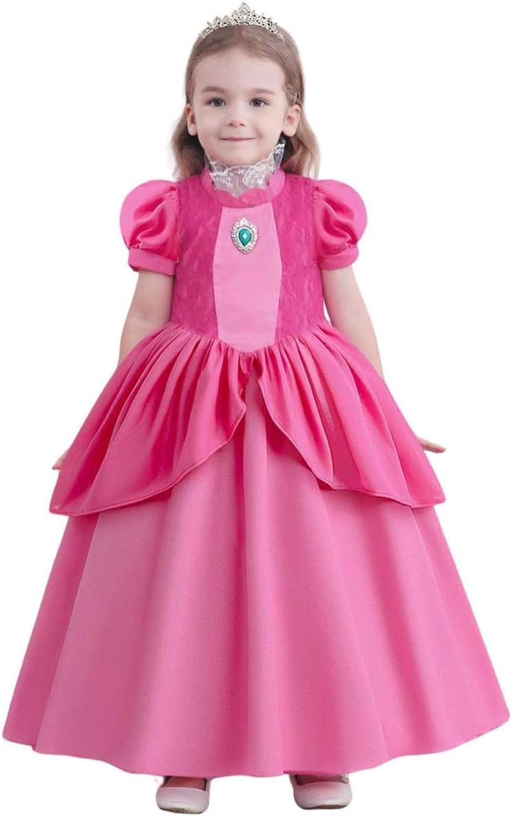 キッズ向けシンデレラ風プリンセスドレス ふんわり6層構造 アームカバー付 誕生日・記念撮影用コスチューム