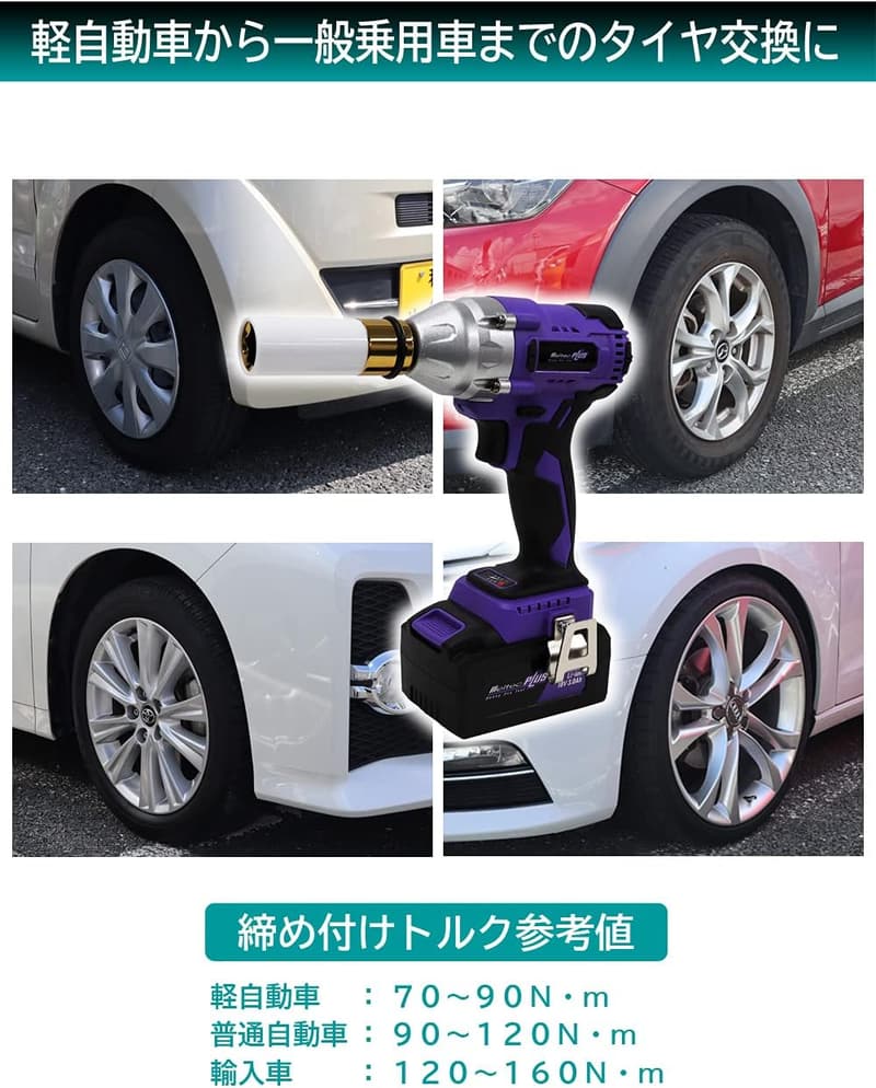 充電式電動インパクトレンチ タイヤ交換ツール 320N・m トルク調整 17・19・21mmソケット付き MP-100