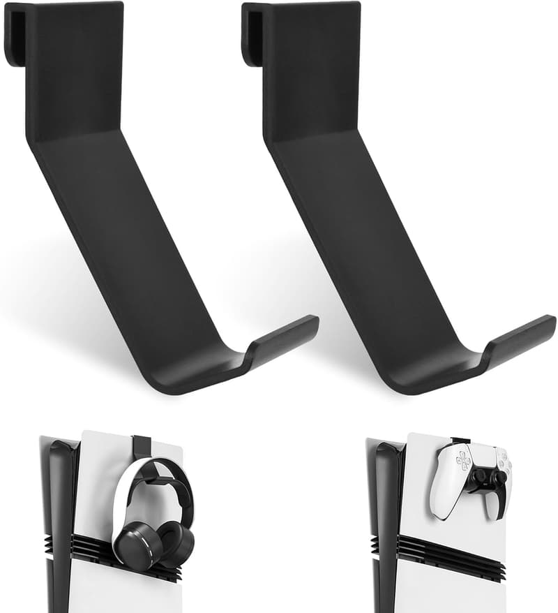 PS5/PS5 Slim/PS5 Pro用コントローラースタンド & ヘッドホンハンガー 収納 2枚セット ブラック