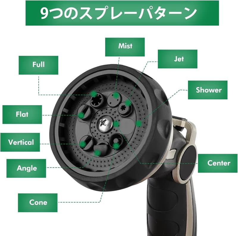 高圧金属散水ノズル 9パターン | 親指コントロール | オン/オフバルブ