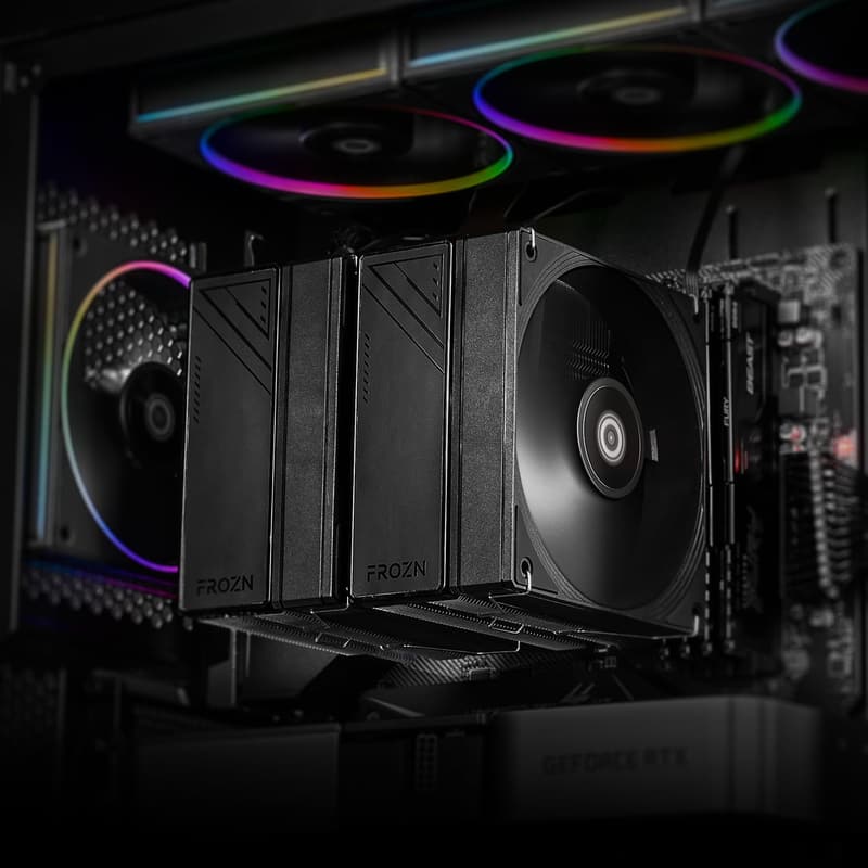 ブラックアウトデュアルタワーCPUクーラー - Intel/AMD対応、6本熱管、静音ファン搭載