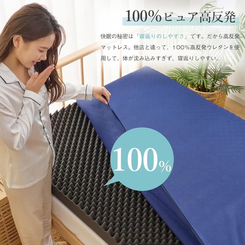 高反発シングルマットレス 10㎝ 厚さ 防ダニ 抗菌 防臭 洗えるカバー 97 x 195㎝ ブラック