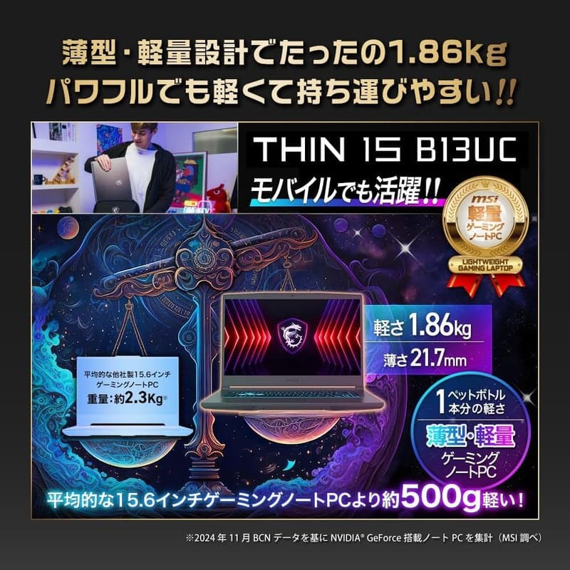 【ゲーミングノートPC】【Core i7 & RTX 3050搭載】MSI Thin15 15.6インチ FHD 144Hz 16GB 512GB Windows 11