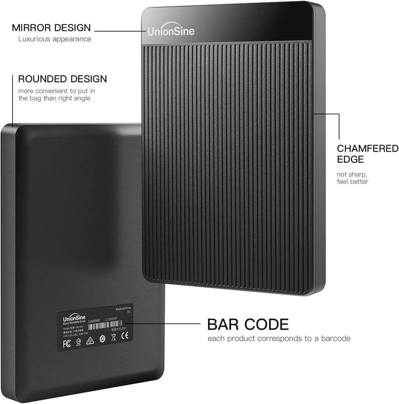 UnionSine 1TB ポータブル外付けハードディスク USB3.0対応 (黒)
