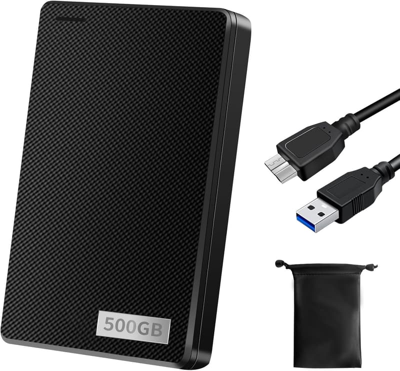 超薄型 500GB 外付けハードディスク HDD - USB3.0 対応、テレビ録画用、携帯便利、収納袋付属