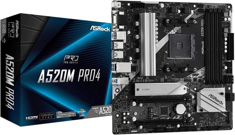 ASRock A520M Pro4 Micro ATX マザーボード (Socket AM4, 最大メモリ128GB, AMD Ryzen 4000/5000対応)【国内正規代理店品】