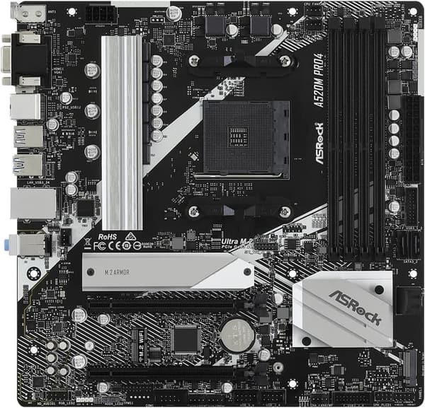 ASRock A520M Pro4 Micro ATX マザーボード (Socket AM4, 最大メモリ128GB, AMD Ryzen 4000/5000対応)【国内正規代理店品】