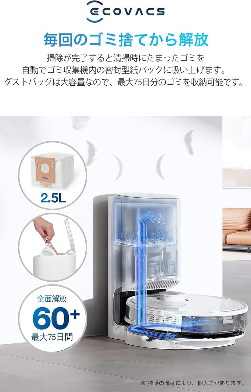 ECOVACS DEEBOT N8+ 自動ゴミ収集 ロボット掃除機 マッピング・水拭き対応 Wi-Fi・Alexa対応