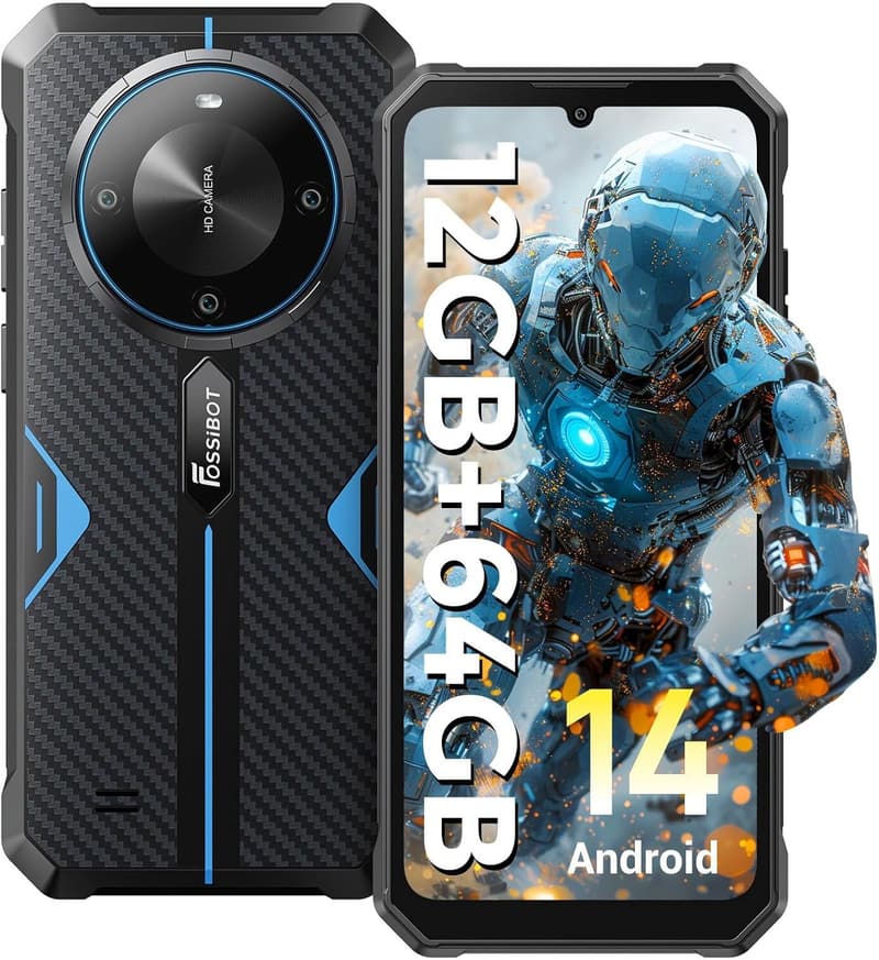 SIMフリータフネススマホ FOSSiBOT F105 Android 14 12GB RAM 10300mAh IP68ブルー