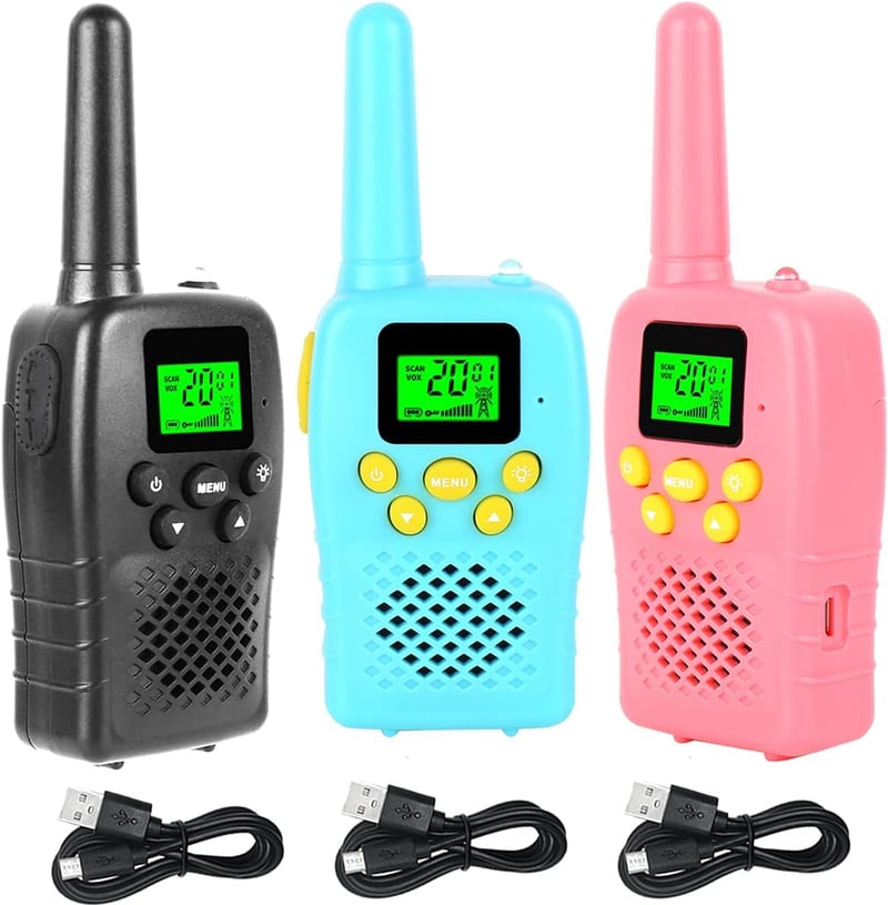 災害対応用充電式トランシーバー3台セット - 子供向け特定小電力タイプ（黒/青/ピンク）