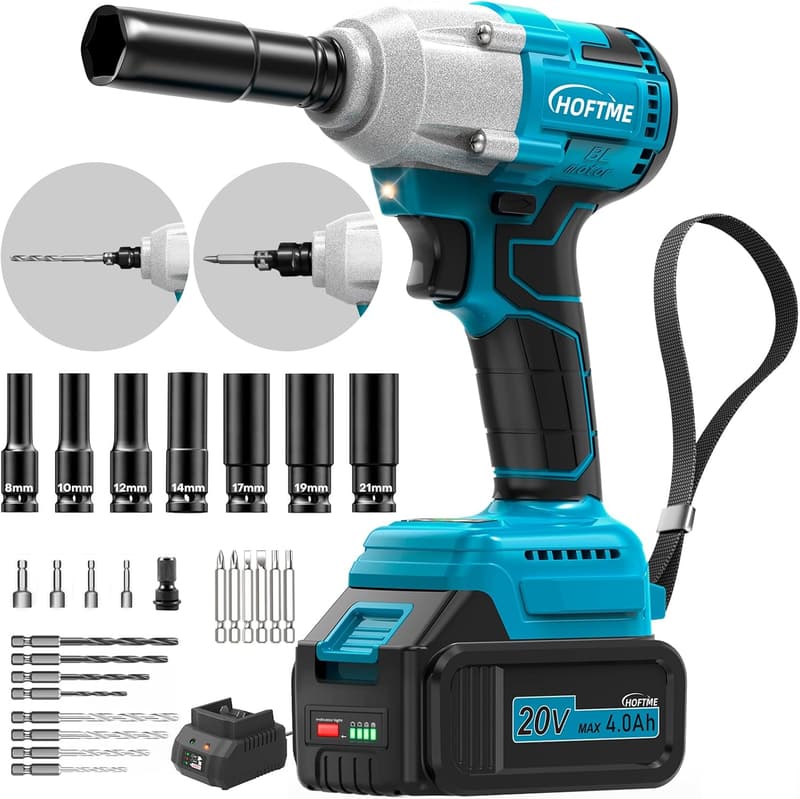 HOFTME 20V コードレスインパクトレンチ・ドリルドライバー 最大トルク400N·m タイヤ交換・DIY用
