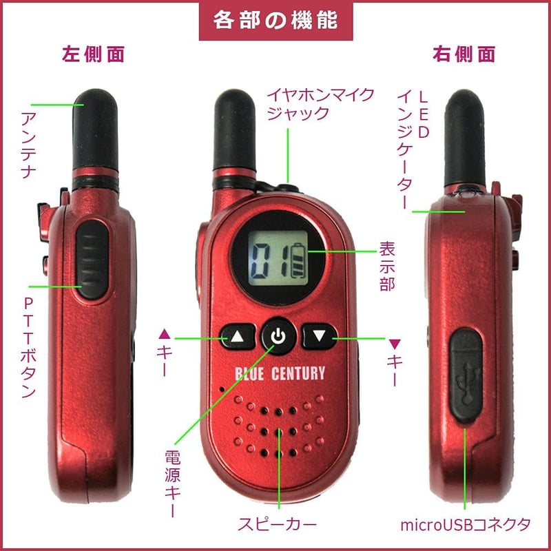 特定小電力トランシーバー BC-20 Chanty RED 免許不要 超小型 2台セット ベルトクリップ付