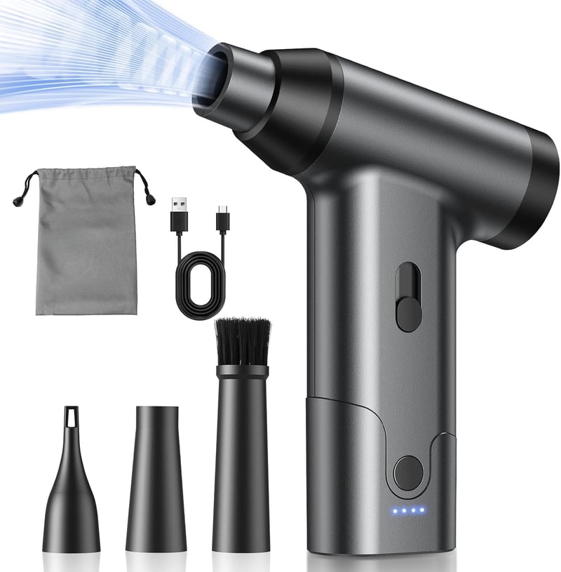 電動エアダスター 250000RPM 超強力 6000mAh USB充電式 小型 3種類ノズル付き 日本語取扱説明書付