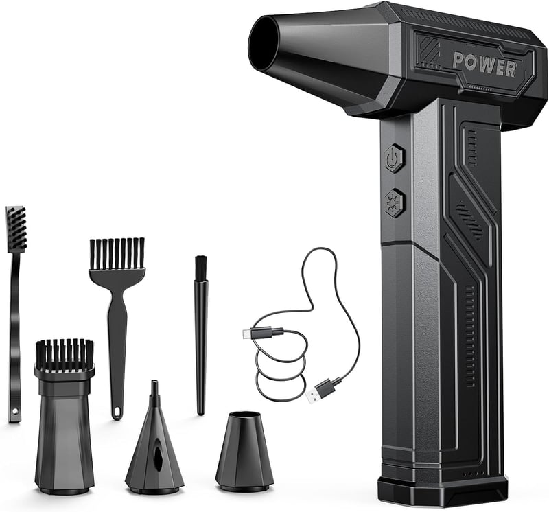 充電式エアダスター 300000RPM 超強力ブロワー 4段階風量調整 USB-C充電 LEDライト付 PC掃除用