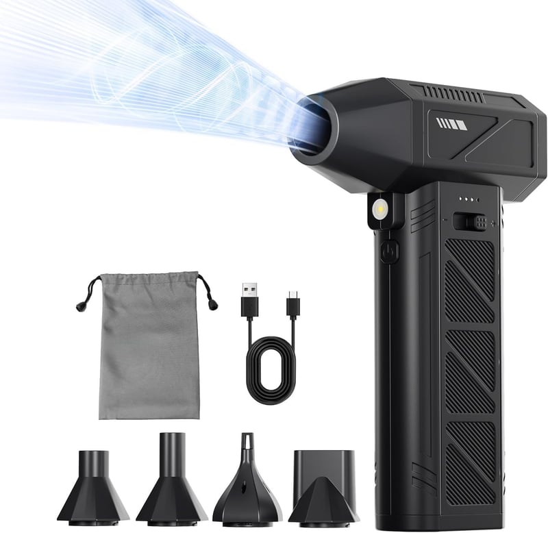 電動エアダスター ブロワー 180000RPM ターボファン Type-C充電式 LEDライト付 ブラック