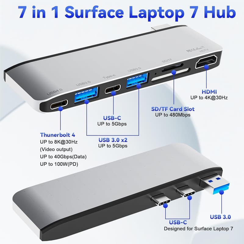 Surface Laptop 7 用 4K HDMI & USB-C Thunderbolt 4 連結ハブ