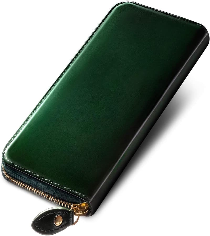 メンズ本革ラウンドファスナー長財布 YKKファスナー ガラスレザー ギフトBOX入り