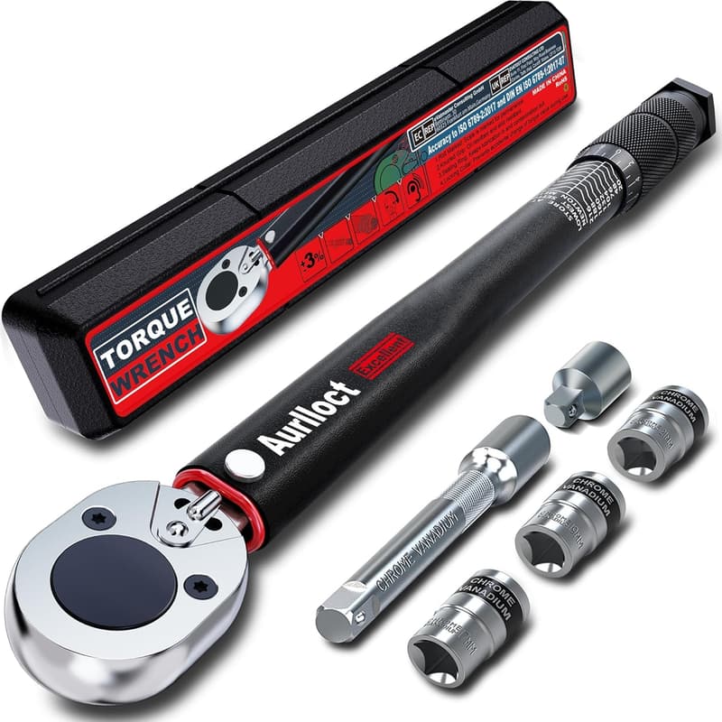 トルクレンチ 車用 12.7mm 差込角 プリセット型 20～230N.m 精度±3% 5ソケットセット ブラック