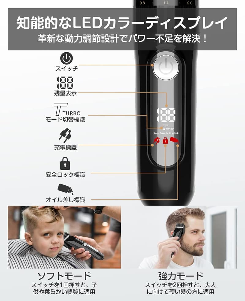 USB充電式ヘアカッター メンズ用プロ仕様バリカン 全身防水 低騒音 収納袋付き