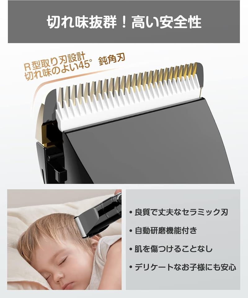 USB充電式ヘアカッター メンズ用プロ仕様バリカン 全身防水 低騒音 収納袋付き