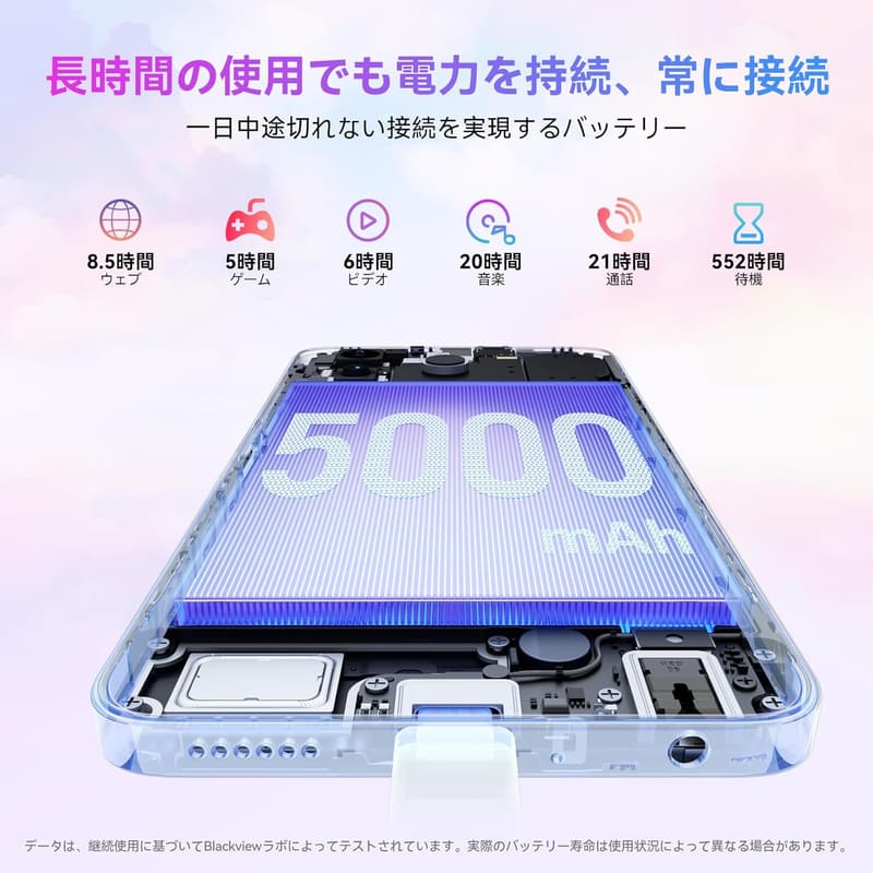 SIMフリースマホ Blackview Wave8C 4G対応 6.56インチ Android 14 Go 6GB RAM/64GB ROM 5000mAhバッテリー ブルー