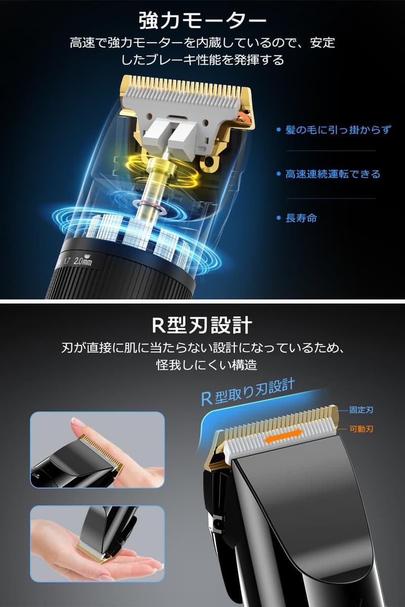 プロ仕様 コードレス電動バリカン メンズ - 3段階スピード/5段階刈り高さ調節 LCDディスプレイ付き 2WAY使用