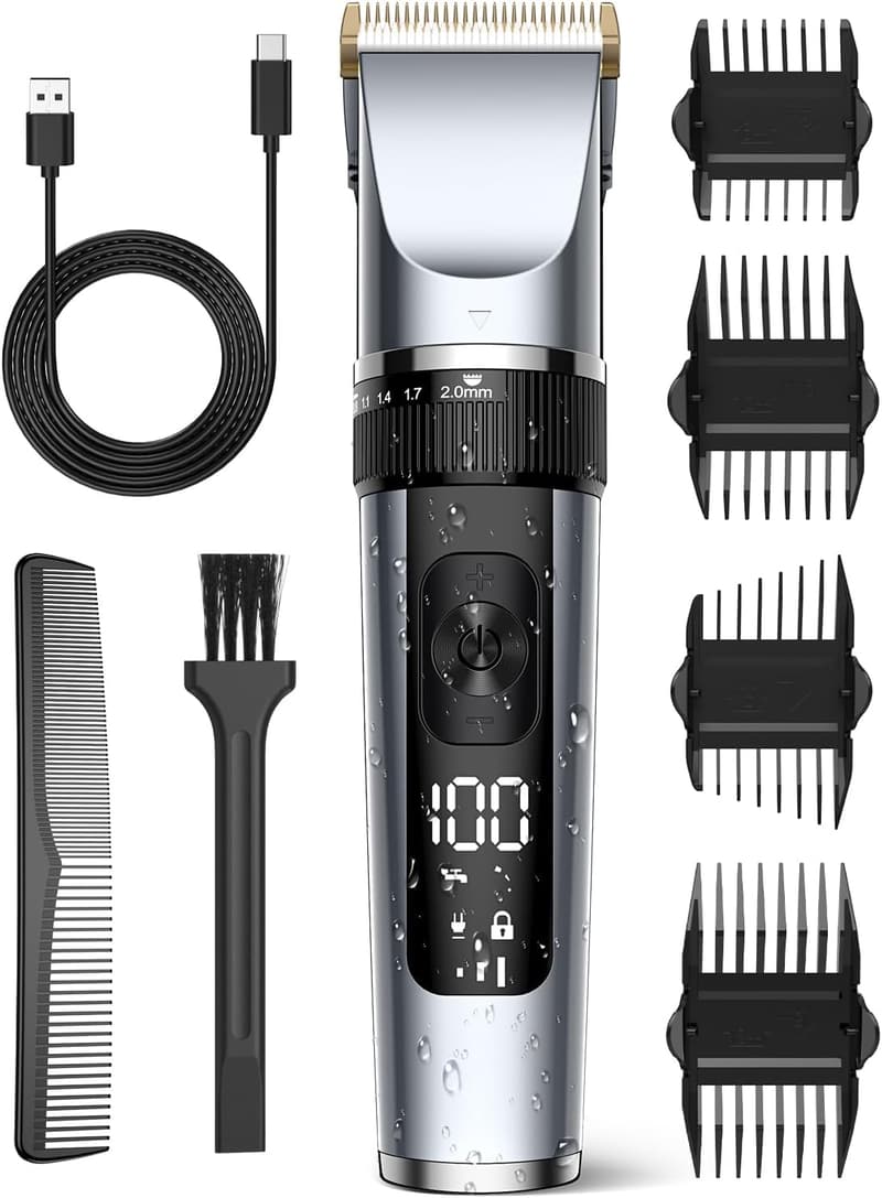 【メンズ対応】防水USB-C充電式バリカン 240時間稼働 5段階刈り3段階スピード LEDディスプレイ付き コードレス家庭用