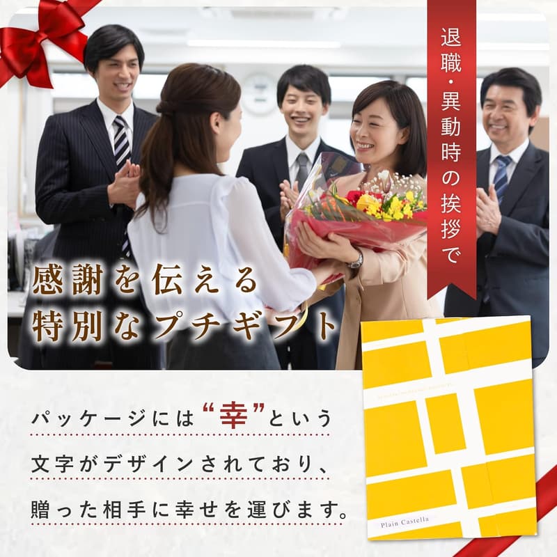 退職お礼カステラ（プレーン）個包装10個入り - 手提げ袋付きプチギフト